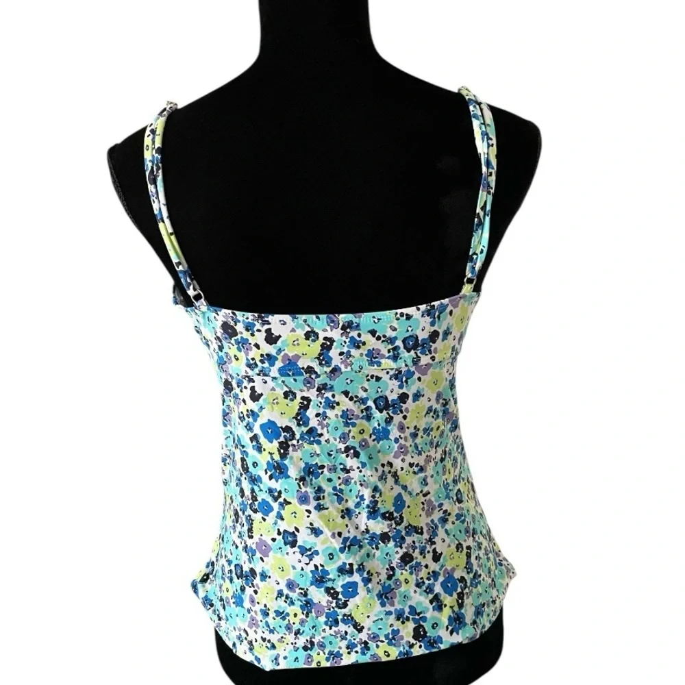 ANNE COLE Women Blue Green Floral Underwire Tankini Top large swim bathing suit